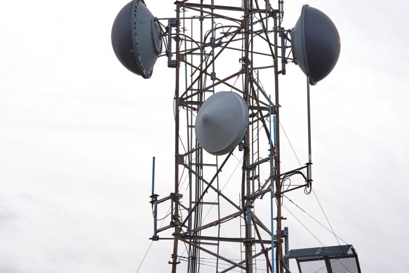 Communication tower at cloudy weather in Massachusetts, USA